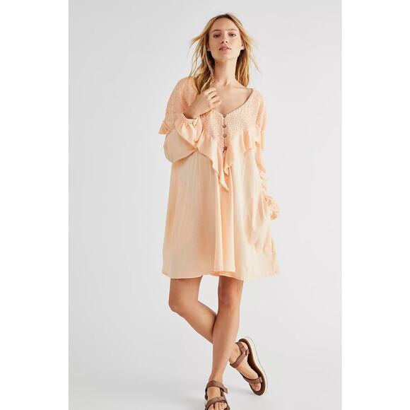 Free People Beach Aurora Mini Dress White Large Boho Cottagecore - Picture 2 of 9